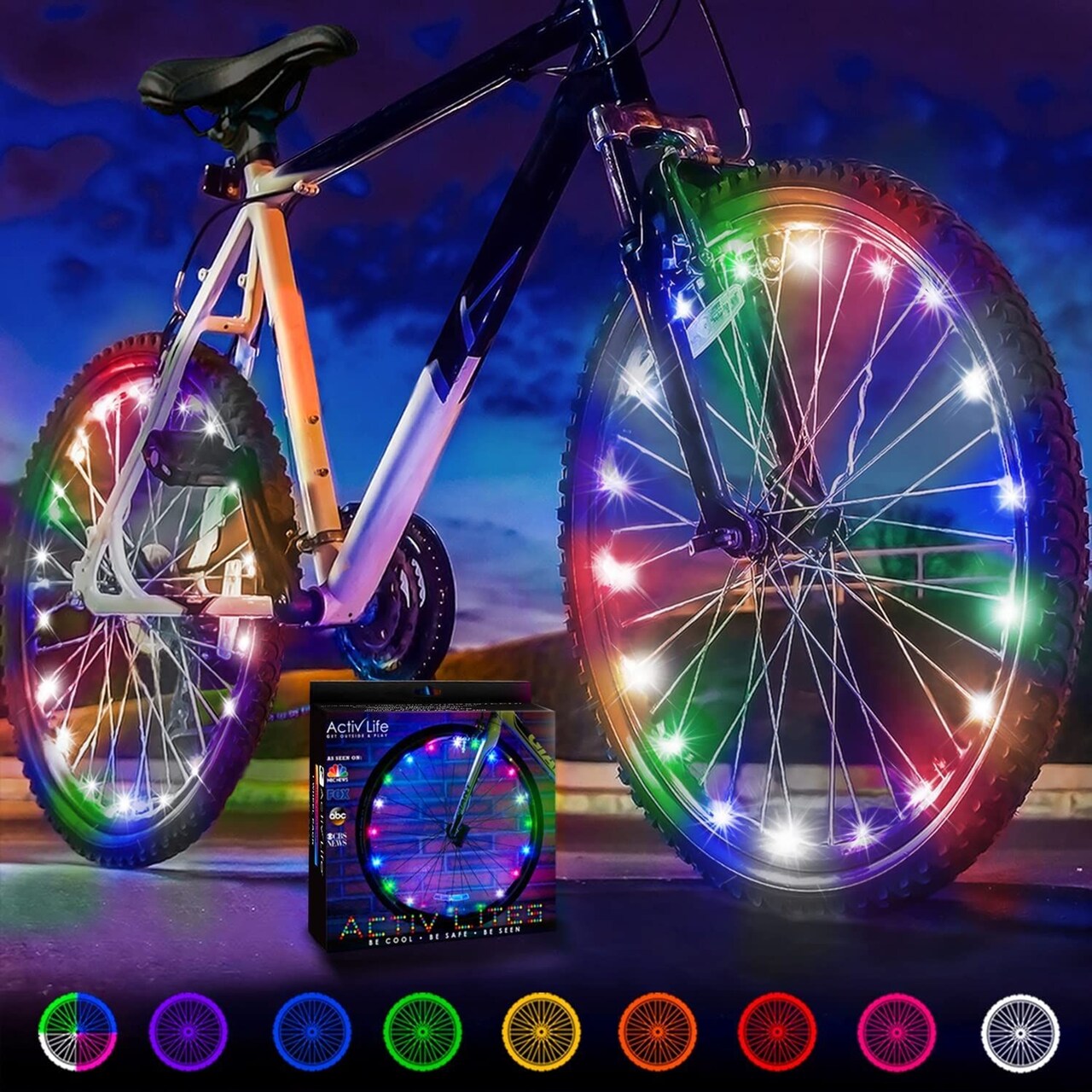 Activ Life Bike Wheel Lights 2 Pack, 2026 Edition Secure Strap & Brighter, Weatherproof LED Bicycle Lights, Battery Powered, Toys for Kids Boys Girls Teens Vacation Birthday, Multicolor